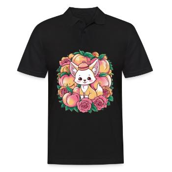Kawaii Fennek Wüstenfuchs mit Pfirsichen - Männer Poloshirt - Schwarz - Vorne - Kai (181cm)