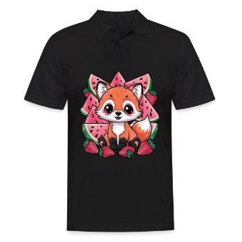 Kawaii Fuchs mit Erdbeeren und Wassermelone - Männer Poloshirt - Schwarz - Vorne - Kai (181cm)