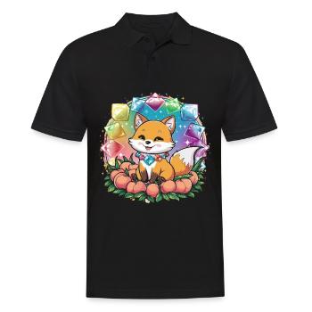 Cartoon Kawaii Fuchs mit Pfirsichen - Männer Poloshirt - Schwarz - Vorne - Kai (181cm)