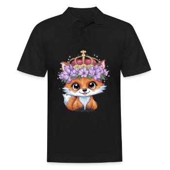 Kawaii Fuchs mit Krone und violetten Blumen - Männer Poloshirt - Schwarz - Vorne - Kai (181cm)