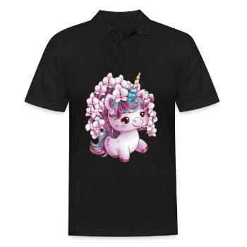 Süßes Einhorn mit Orchideen - Männer Poloshirt - Schwarz - Vorne - Kai (181cm)