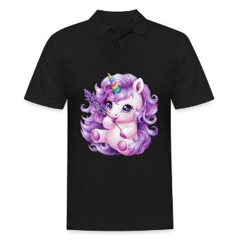 Licorne Kawaii aux fleurs violettes - Polo Homme - noir - Devant - Kai (181cm)