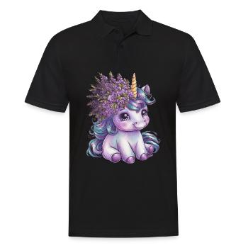 La licorne avec du lilas dans les cheveux aime les fleurs - Polo Homme - noir - Devant - Kai (181cm)