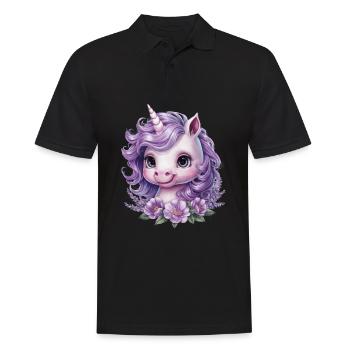 Licorne Kawaii aux fleurs violettes - Polo Homme - noir - Devant - Kai (181cm)