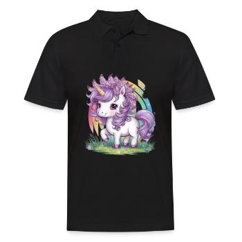 Unicorn with lilac in her hair loves flowers - Men's Polo Shirt - black - Front - Kai (181cm)