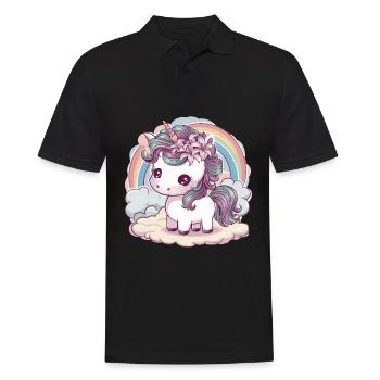 Kawaii Einhorn mit Lillien im Haar - Männer Poloshirt - Schwarz - Vorne - Kai (181cm)