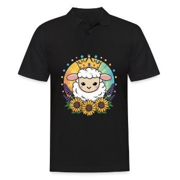 Kawaii Schaf mit Krone, Sonnenblumen & Lavendel - Männer Poloshirt - Schwarz - Vorne - Kai (181cm)