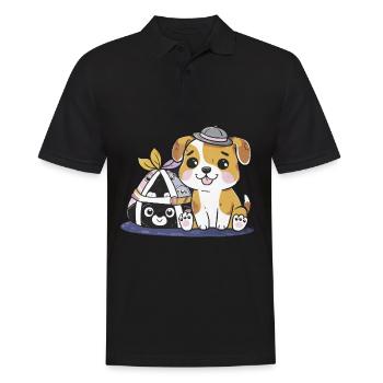 Chien de dessin animé kawaii avec boulettes de riz Onigiri - Polo Homme - noir - Devant - Kai (181cm)