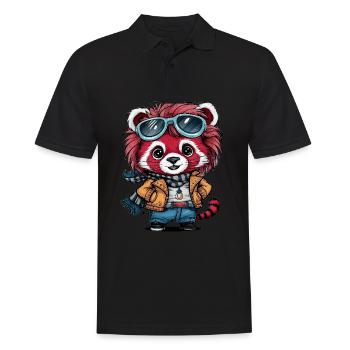 roter Panda im Kawaii Cartoon Stil - Männer Poloshirt - Schwarz - Vorne - Kai (181cm)