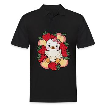 Dessin animé Kawaii Caneton aux pêches, fraises - Polo Homme - noir - Devant - Kai (181cm)