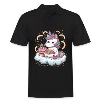 Licorne Kawaii de dessin animé avec des biscuits et un gâteau - Polo Homme - noir - Devant - Kai (181cm)