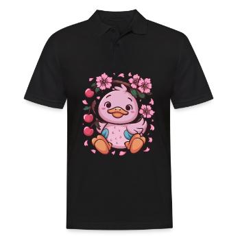 Entchen mit Kirschen und Sakura Kirschblüten - Männer Poloshirt - Schwarz - Vorne - Kai (181cm)