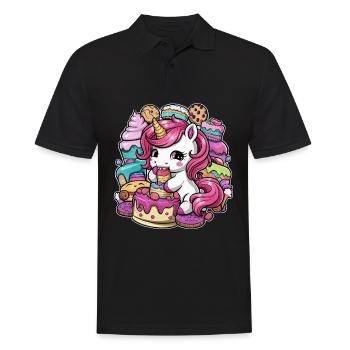 Licorne Kawaii de dessin animé avec des biscuits et un gâteau - Polo Homme - noir - Devant - Kai (181cm)