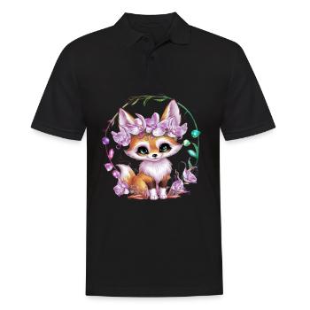 Fennek Wüstenfuchs mit Krone und Orchideen - Männer Poloshirt - Schwarz - Vorne - Kai (181cm)