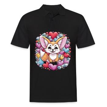 Renard du désert fennec kawaii avec des cœurs colorés - Polo Homme - noir - Devant - Kai (181cm)