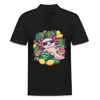 Axolotl Kawaii aux citrons et pastèques - Polo Homme - noir - Devant - Kai (181cm)