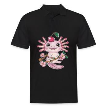 Axolotl with Cherries and Sakura Cherry Blossoms - Men's Polo Shirt - black - Front - Kai (181cm)