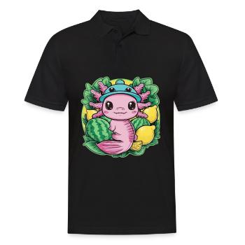Axolotl Kawaii aux citrons et pastèques - Polo Homme - noir - Devant - Kai (181cm)