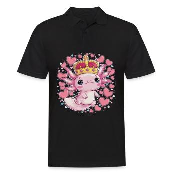 Axolotl Kawaii avec Couronne Royale. - Polo Homme - noir - Devant - Kai (181cm)