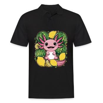 Axolotl Kawaii aux citrons et pastèques - Polo Homme - noir - Devant - Kai (181cm)