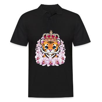 Kawaii Tiger mit Krone und prachtvollen Orchideen - Männer Poloshirt - Schwarz - Vorne - Kai (181cm)