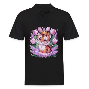 Dessin animé Kawaii Tiger avec couronne de tulipes et lilas - Polo Homme - noir - Devant - Kai (181cm)