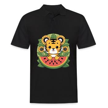 Tigre kawaii dans le style dessin animé avec pastèque - Polo Homme - noir - Devant - Kai (181cm)