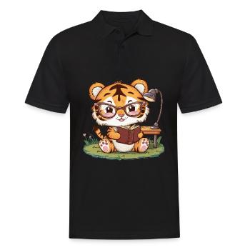 Tigre kawaii dans le style dessin animé avec livre - Polo Homme - noir - Devant - Kai (181cm)