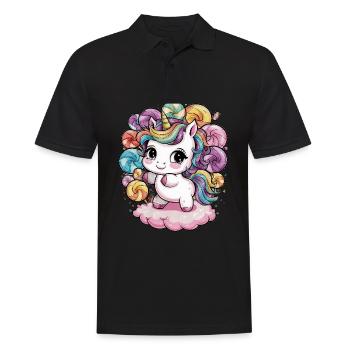Kawaii Einhorn mit Süßigkeiten - Männer Poloshirt - Schwarz - Vorne - Kai (181cm)