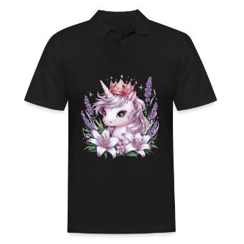 Kawaii Einhorn mit Lavendel und Lillien - Männer Poloshirt - Schwarz - Vorne - Kai (181cm)