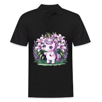 Kawaii Einhorn mit Lavendel und Lillien - Männer Poloshirt - Schwarz - Vorne - Kai (181cm)