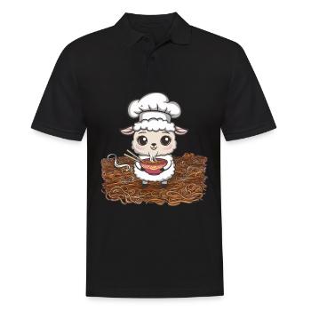 Kawaii Schaf mit japanischen Ramen Nudelsuppe - Männer Poloshirt - Schwarz - Vorne - Kai (181cm)