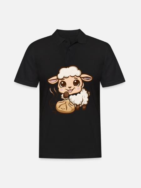 Kawaii sheep with stuffed dumpling - Men's Polo Shirt - black