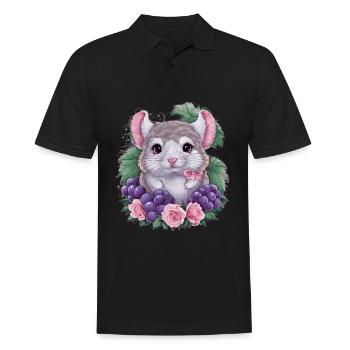 Kawaii chinchilla with red grapes and roses - Men's Polo Shirt - black - Front - Kai (181cm)