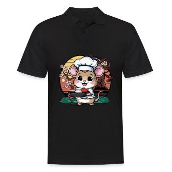 Kawaii Mouse Loves Japanese Sushi - Men's Polo Shirt - black - Front - Kai (181cm)