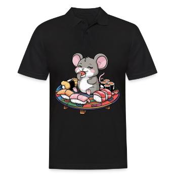 Kawaii Mouse Loves Japanese Sushi - Men's Polo Shirt - black - Front - Kai (181cm)