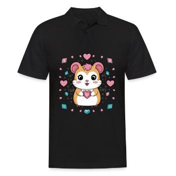 Hamster kawaii dans le style dessin animé avec des cœurs - Polo Homme - noir - Devant - Kai (181cm)