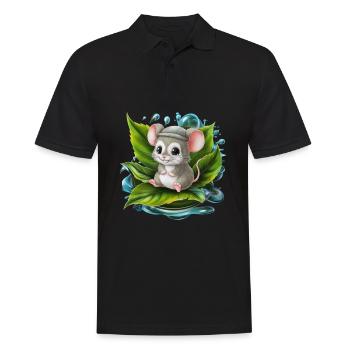 dessin animé souris kawaii buvant du thé vert - Polo Homme - noir - Devant - Kai (181cm)