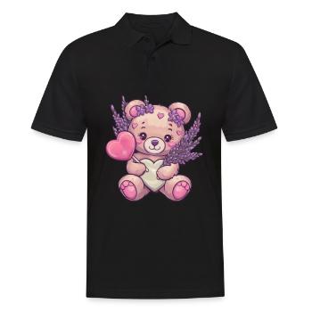 Kawaii Teddybär mit Lavel und Lollipop - Männer Poloshirt - Schwarz - Vorne - Kai (181cm)