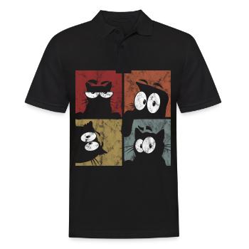 Chat chat chat rétro chat chat Chat Miau - Polo Homme - noir - Devant - Kai (181cm)