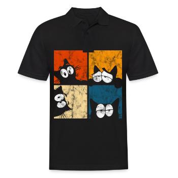 Chat Miau Chat Rétro Chat - Polo Homme - noir - Devant - Kai (181cm)