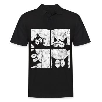 Chat Chat Miau Chat Rétro Chat Chat - Polo Homme - noir - Devant - Kai (181cm)