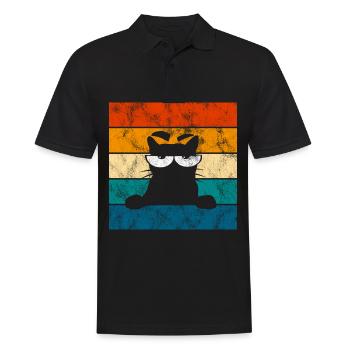 Yeux de chat rétro Chat Miau Chat - Polo Homme - noir - Devant - Kai (181cm)