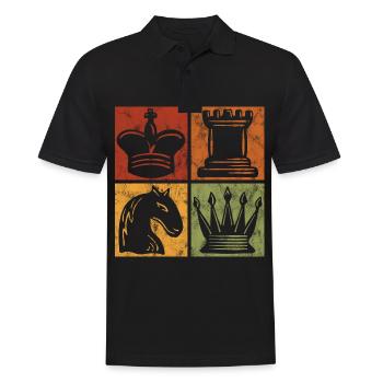 Retro Schach Schachspieler Schachmatt Schachfigur - Männer Poloshirt - Schwarz - Vorne - Kai (181cm)