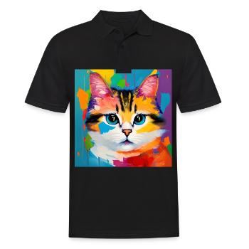 Katze Hauskatze Ölgemälde - Männer Poloshirt - Schwarz - Vorne - Kai (181cm)