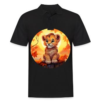 Löwenbaby im Herbstlaub - Romantisches Sunset-Desi - Männer Poloshirt - Schwarz - Vorne - Kai (181cm)