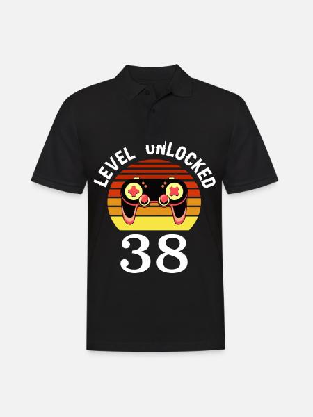Niveau 38 débloqué 38 Anniversaire 38 ans - Polo Homme - noir