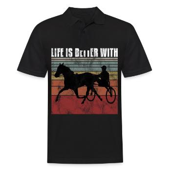 Life is better with Harness Racing Trabrennen Trab - Männer Poloshirt - Schwarz - Vorne - Kai (181cm)