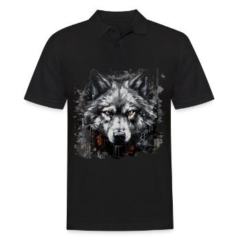 Loup solitaire. Chasseur urbain dans le style graffiti. - Polo Homme - noir - Devant - Kai (181cm)