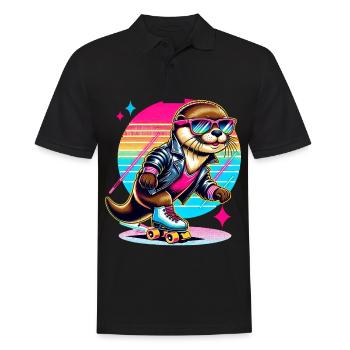 Retro Rollschuh Otter mit Sonnenbrille - Männer Poloshirt - Schwarz - Vorne - Kai (181cm)